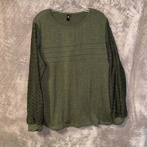 Automet Women's Olive Green Long Sleeve Lace Detail Top Size XL